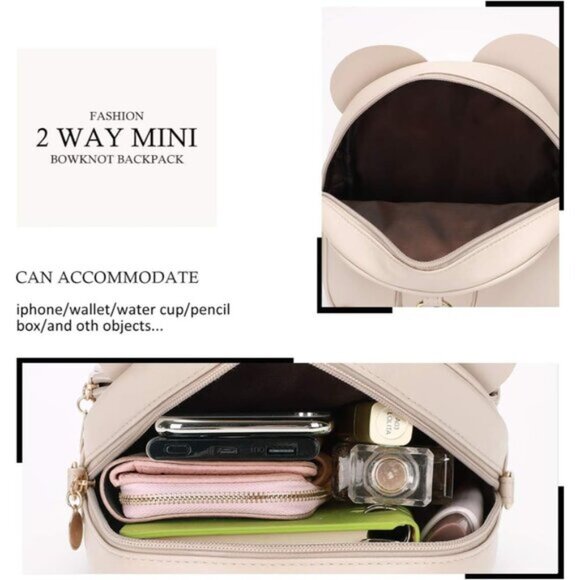 New Bowknot Polka Dot Cute Mini Backpack Convertible Shoulder Bag Purse - Khaki main image 4